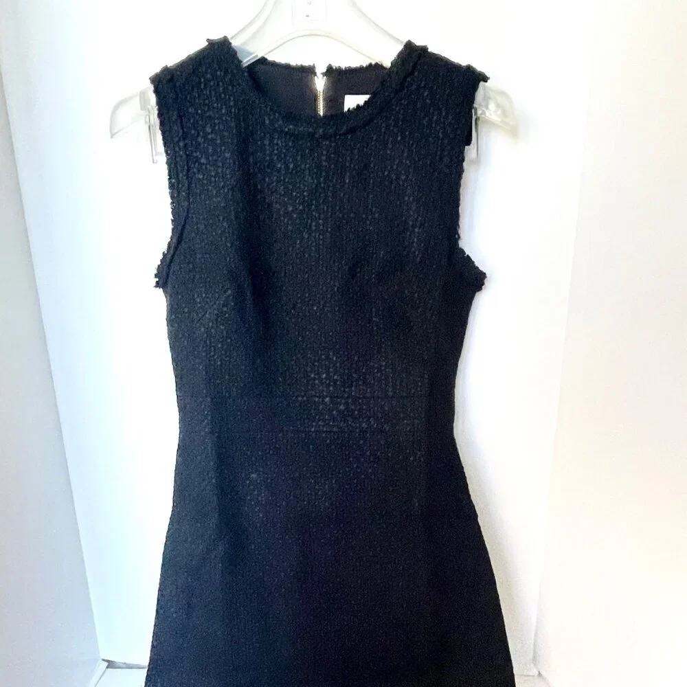 Kate Spade Dress Womens 0 Black Sheath Sleeveless Bow Tie Tweed Ruffle Short